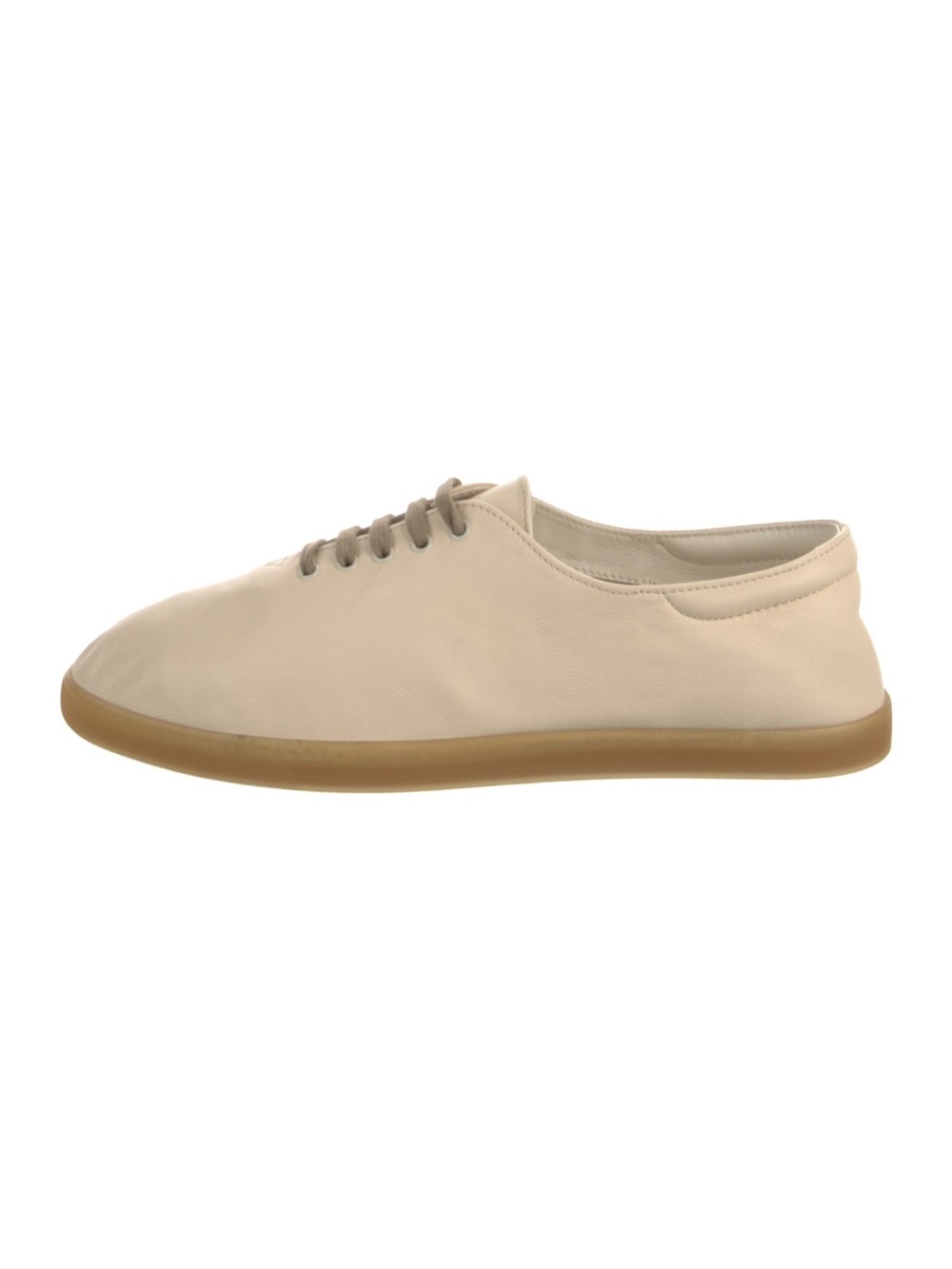 The Row Beige Leather Low-Top Sneaker with Gum Sole